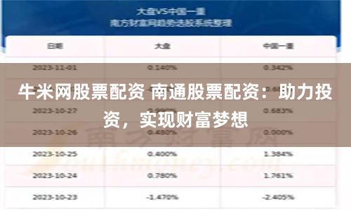 牛米网股票配资 南通股票配资：助力投资，实现财富梦想